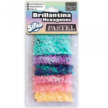 Brillantina hexagonos pastel x6