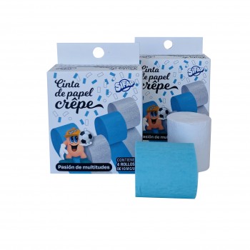 Cinta de papel crepe "Pasion de Multitudes" Celeste/Blanco