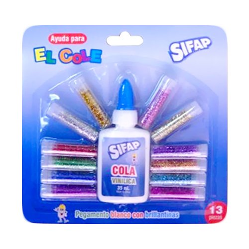 Brillantina set gibre 13 tubos c/ cola vinilica