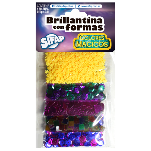 Brillantina con formas colores magicos x5