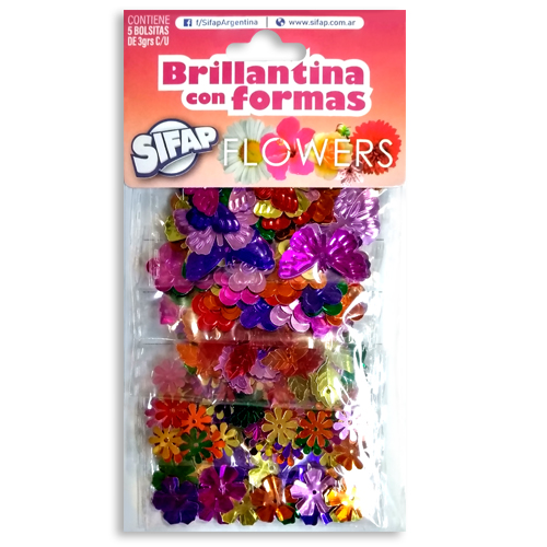 Brillantina con formas flowers x 5